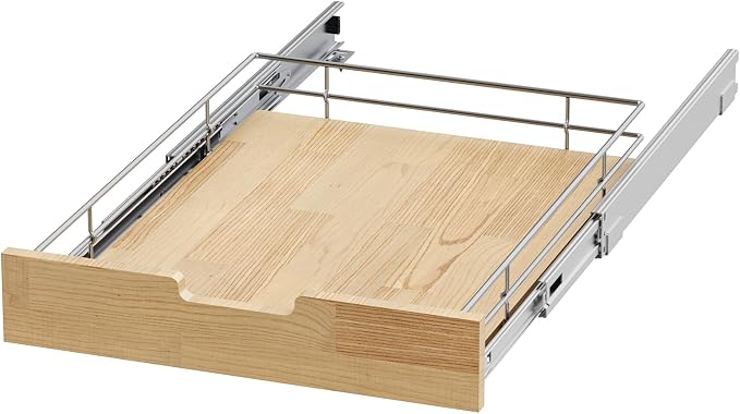 Sikarou Pull Out Cabinet Organizer 14"W x 21"D Wood and Wire Storage Shelf - Image 7