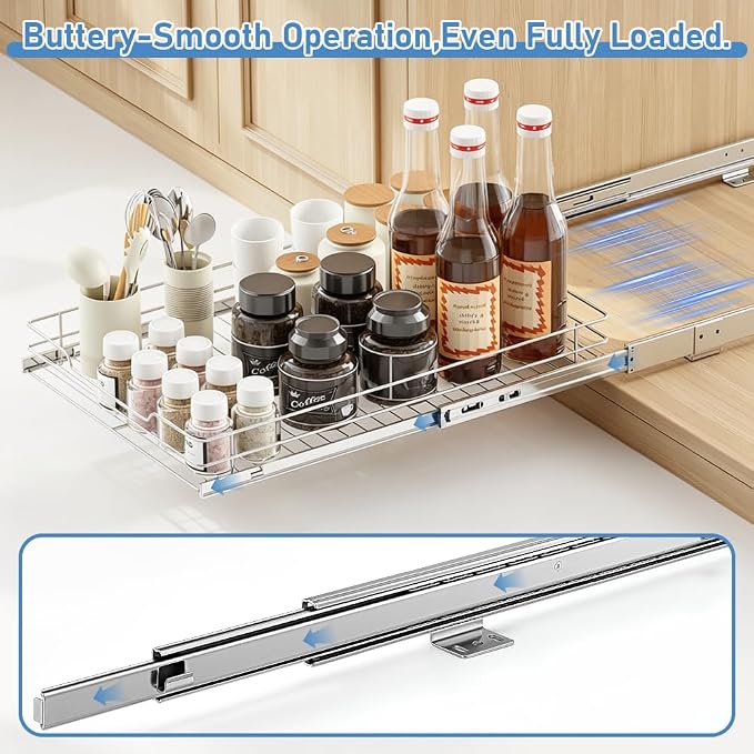 Pull Out Drawer Organizer for Kitchen Cabinets - 14”W x 21”D | Pull Out Cabinet Organizer, Slide Out Drawer for Kitchen Organizers and Storage, Heavy Duty 1 Tier Cabinet Pull Out Shelves - Image 5