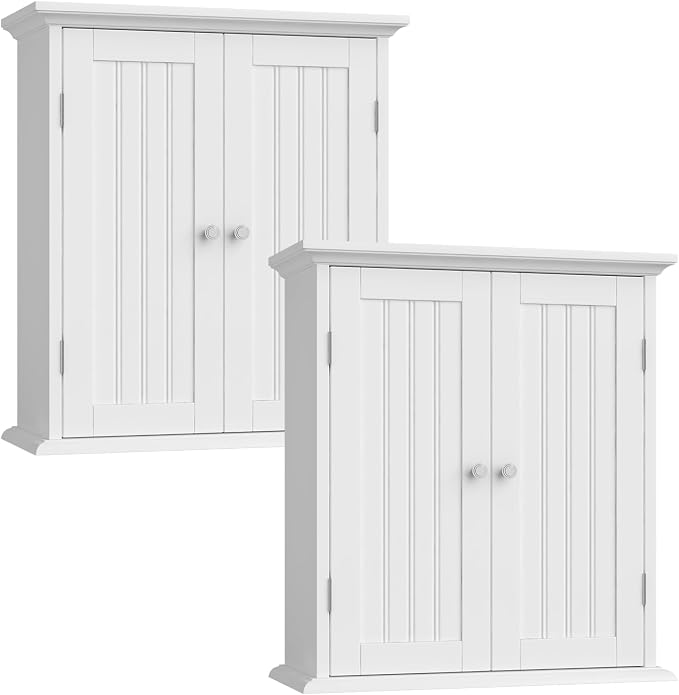 ChooChoo Bathroom Wall Cabinet Set of 2, Over The Toilet | 8.8"D x 21.1"W x 24"H, Medicine Cabinet, 2 Door and Adjustable Shelves, Cupboard, White by ChooChoo