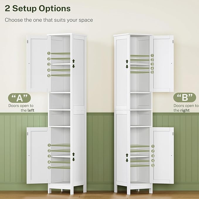 67" Tall Bathroom Cabinet with Adjustable Shelves and Doors, Narrow Bathroom Storage Cabinet for Small Space, Living Room, Entryway, Kitchen, White - Image 5