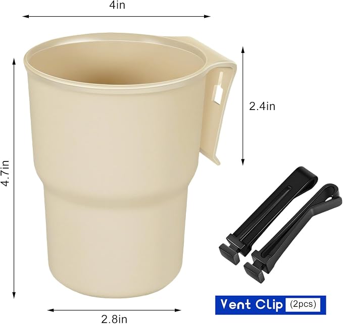 Car Cup Holder Hook, Auto Door Window Mount Drink Holder Bottle Organizer with Air Vent Clips, Universal Vehicle Hanging Beverage Holders for Coffee Water Bottles Soda Cans (Beige) - Image 2