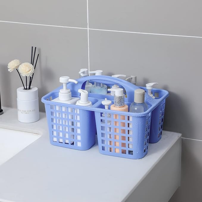 Portable Shower Caddy Basket Plastic Storage Basket with Compartments Blue | Sturdy Large Capacity Cleaning Supplies Organizer Divided Tool Bin for Bathroom Kitchen Bedroom College Dorm Essentials - Image 2