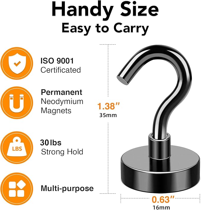 28Pcs Magnetic Hooks Strong Cruise Cabin Ship Essentials 30LBS Black | Cruise Essentials Neodymium Heavy Duty Magnets with Hooks for Hanging Magnetic Hanger for Fridge Toolbox Storage - Image 2