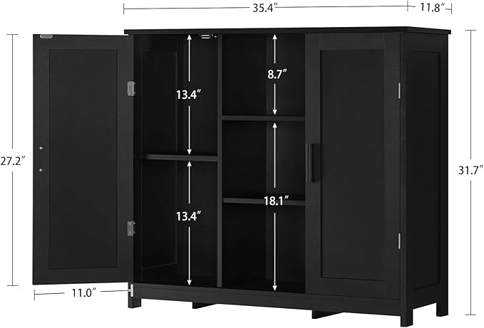 Iwell Storage Cabinet with 2 Doors and 4 Storage Shelves, Bathroom Cabinet, Cupboard for Living Room, Home Office, Entryway, Black - Image 3