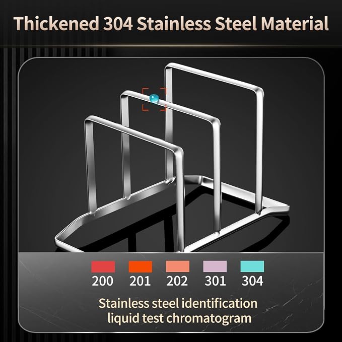 Pot Lid Holder and Cutting Board Organizer, Stainless Steel Kitchen Storage Rack for Lids and Boards, Space-Saving Cooling Rack Organizer for Countertop and Cabinet, Chopping - Image 2