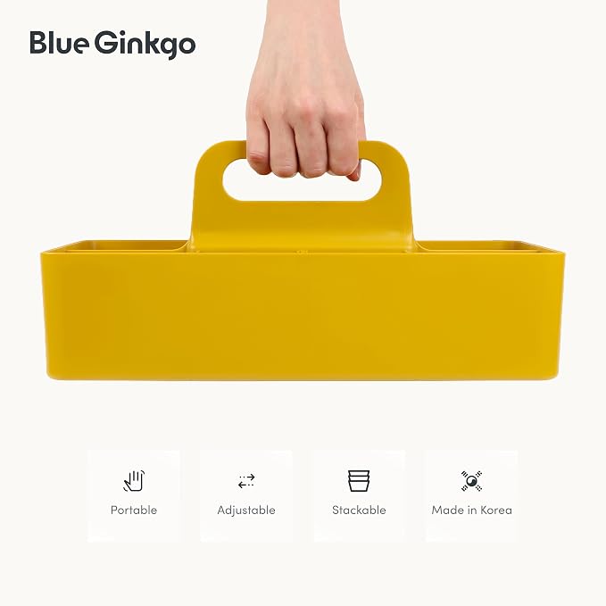BLUE GINKGO Stackable Organizer Caddy, Long, Yellow, Made in Korea | Portable. Adjustable. Home, Office & School Storage. - Image 5