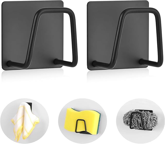 Luckyiren Adhesive Sponge Holder for Kitchen Sink, SUS304 Stainless Steel Scrubber Hanger Caddy Accessories Storage Rack Stand for Scratch Scrub Dishcloth Dishrag Exfoliator Strainer Stopper by Luckyiren