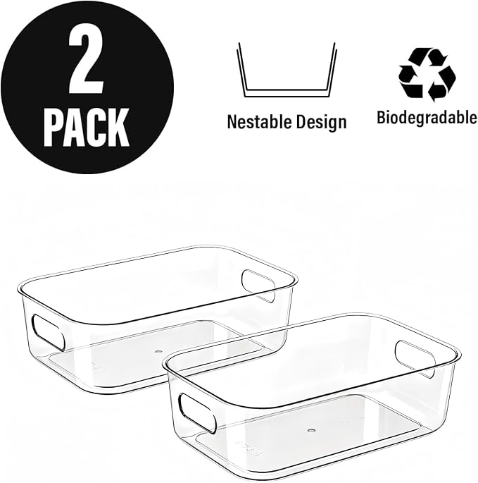 Ytteve Clear Plastic Storage Bins, Pantry Organizers and Storage Containers Fridge Organizer Bins for Organizing Home Kitchen Under Sink Bathroom Refrigerator Freezer Laundry Room (Clear, 2 M) - Image 3