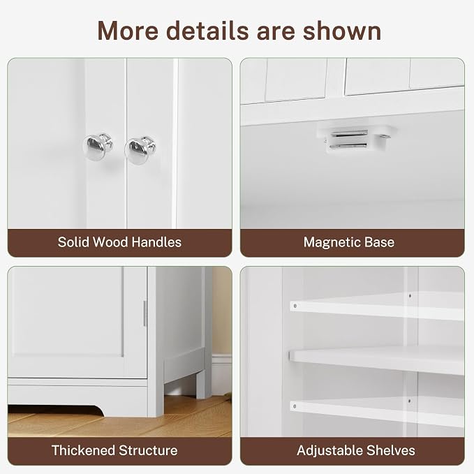 Iwell Tall Bathroom Cabinet, Storage Cabinet with Adjustable Shelves, Bathroom Storage Cabinet for Living Room, Dining Room, Entryway, White - Image 8