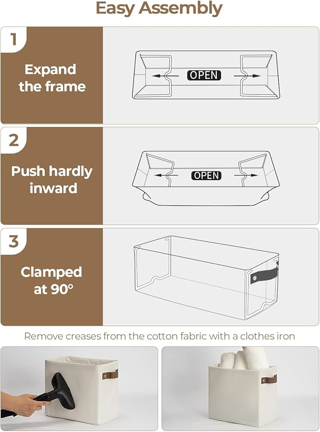 StorageWorks Narrow Storage Bins, Tall Storage Basket, Beige, 2-Pack | With Metal Frame, Sturdy Structure, PU Handles, Toilet Paper Storage, Small Storage Bins, For Bathroom, Closet, Shelf - Image 5