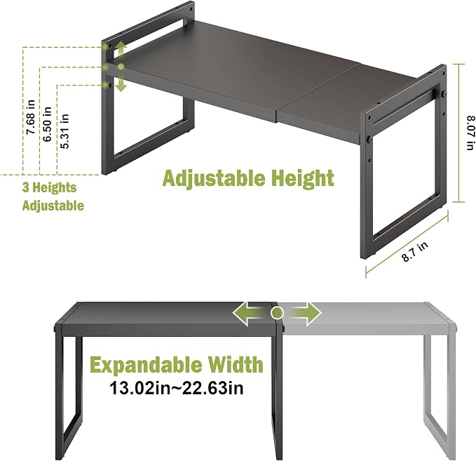 DOLALIKE Expandable kitchen Countertop Organizer, Stackable Cabinet Shelf Organizers, Space Saving Spice Rack Pantry Storage for Bathroom Office (Black, 1 Pack) | Space Saving Metal Pantry Storage Racks for Kitchen Spice Rack Pans and Untensils Bathroo... - Image 3