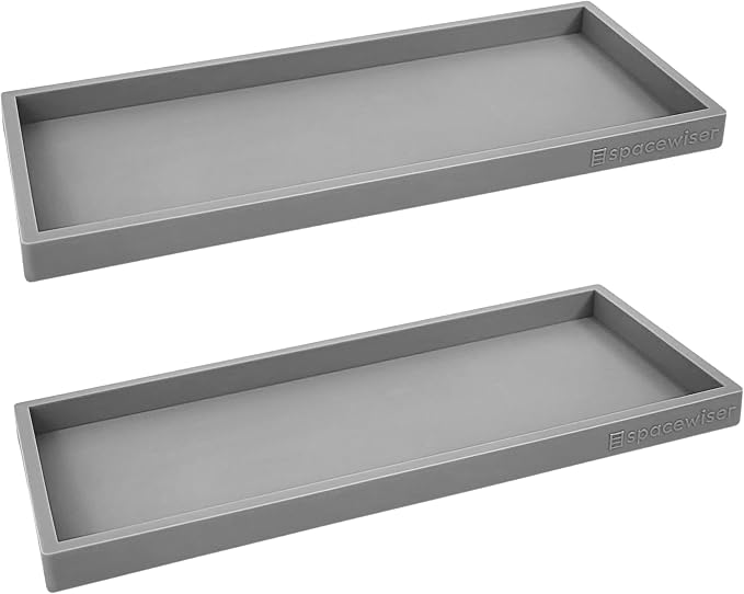 Silicone Countertop & Vanity Bathroom Tray – 2 PC 11.7" | Bathroom Tray Set, Bathroom Tray Countertop, Bathroom Counter Tray, Dish Soap Kitchen Tray & Bathroom Organizer Countertop by Spacewiser