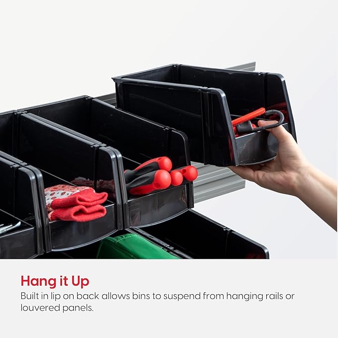 IRIS USA 6-Pack, Extra Large Stackable Storage Bins, Black | Organize small parts, hardware, craft supplies, pantry items, and household essentials with open-front access, stackable bins - Image 2