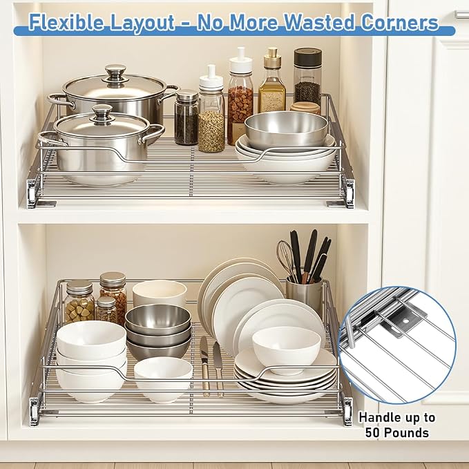 Pull Out Drawer Organizer for Kitchen Cabinets - 14”W x 21”D | Pull Out Cabinet Organizer, Slide Out Drawer for Kitchen Organizers and Storage, Heavy Duty 1 Tier Cabinet Pull Out Shelves - Image 3