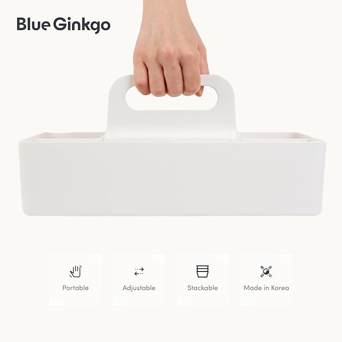 BLUE GINKGO Stackable Organizer Caddy, Long, White, Made in Korea | Portable. Adjustable. Home, Office & School Storage. - Image 5