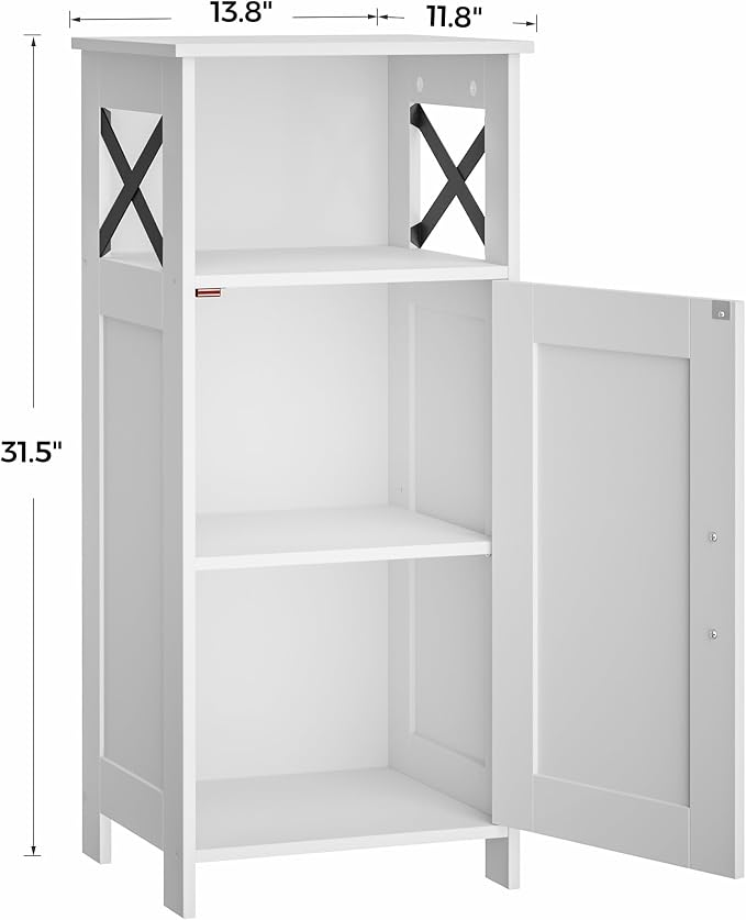Homhedy Farmhouse Bathroom Storage Cabinet with Doors, Small Floor Cabinet | Toilet Paper Cabinet with Adjustable Shelf, Freestanding Storage Cabinet for Kitchen/Laundry/Living Room, 14"W, White - Image 2