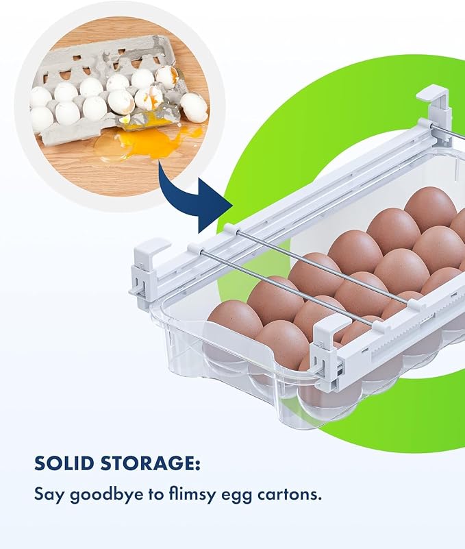 TidyFriend 2 Pack Refrigerator Egg Drawer 14"x7.5"x3.95" – Snap-On Egg Holder with Pull-Out Drawer, Holds 18 Eggs, Fits Flat Fridge Shelves 14.1–16.3 in Long and 0.93–1.32 in Thick - Image 3