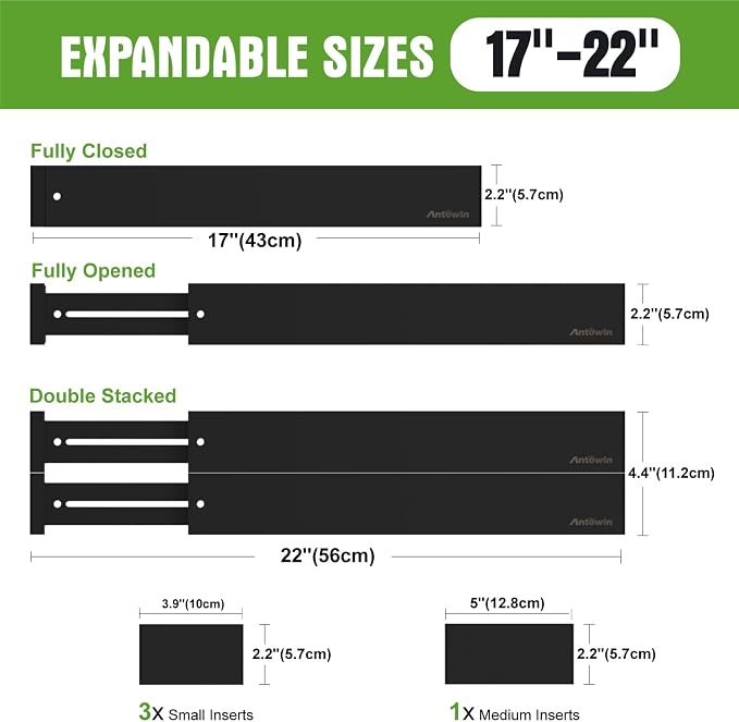 Bamboo Drawer Dividers Organizers, Expandable Drawer Separators Splitter,17-22 inches Long Adjustable Spring-loaded Organizer for Large Utensil, Clothes, Tools Drawers (Black) - Image 3