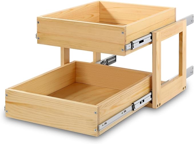 Pull Out Cabinet Organizer 20''W×21''D×16''H Soft Close Slide Out Wood Drawer Shelves for Kitchen, Finished, Bottom Assembly(Cabniet Require Opening >20.5'', Depth>21.5'', Height>16.5'') | Soft Close Wood Kitchen Pullout Drawers for Cabinets Shelves fo... by Mulush