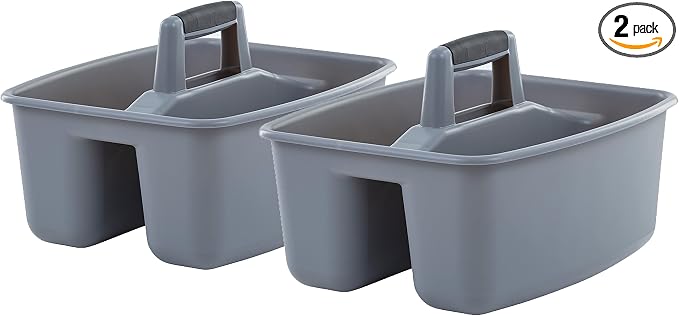 Mighty Tuff Rough and Rugged All-Purpose Cleaning Caddy, Grey/Black 2 Count (CD0170) | Durable organizer for carrying cleaning supplies, tools, and household essentials with a rugged, easy-grip design. by MightyTuff
