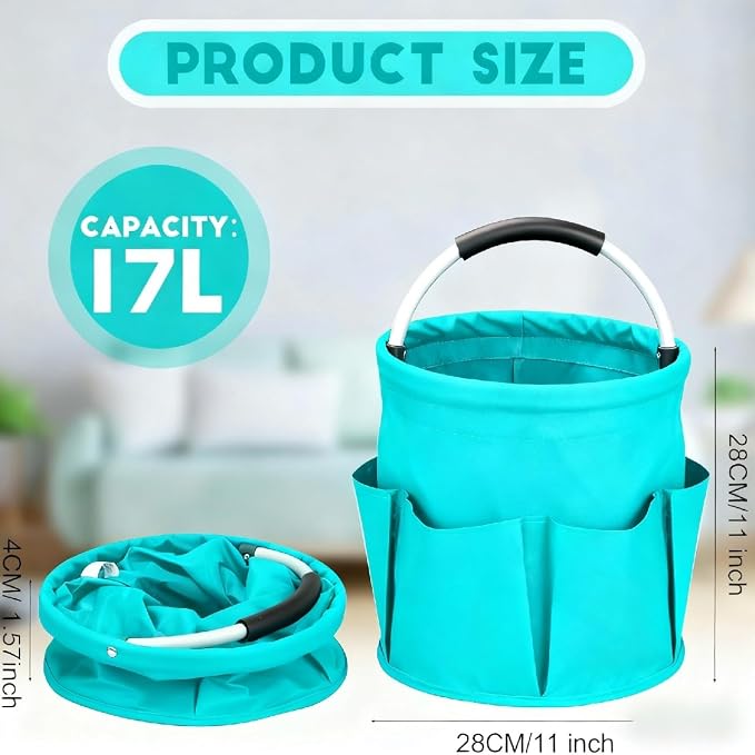 Cleaning Caddy for Cleaning Supplies,17L Cleaning Supply Caddy with Handle Foldable Cleaning Supplies Organizer Bucket Cleaning Products Organizers for Home, Garden (Lake Blue) - Image 2