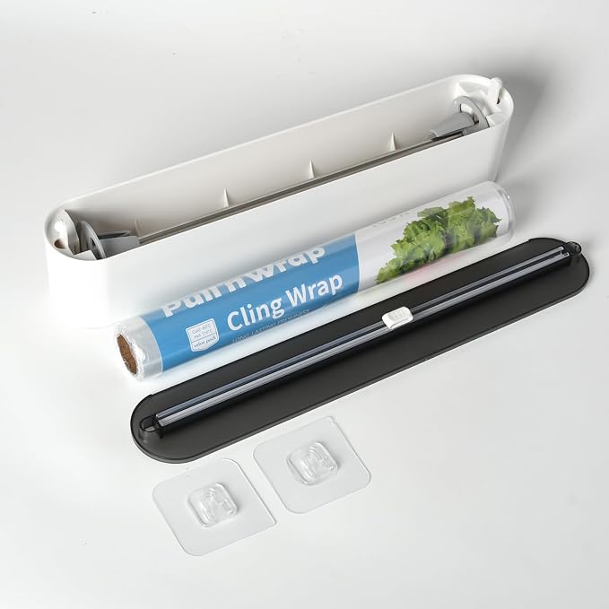 Magnetic Plastic Wrap Dispenser with Cutter, No-Drill Wall Mount Aluminum Foil Holder with Slide Cutter, Cuts Aluminum Foil, Saran Wrap, Cling Wrap, Wax Paper (Grey-Plastic) - Image 2