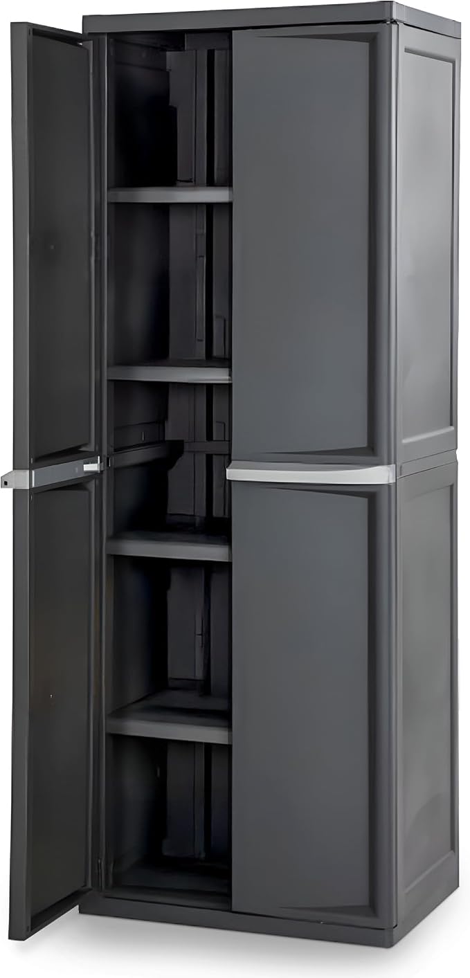 Sterilite 4 Shelf Cabinet, Durable Plastic Storage Solution, Gray, 1 Pack | Adjustable Shelves - Plastic Shelving Unit for Organizing Garage, Pantry, Basement, Laundry Room or Mudroom by Sterilite