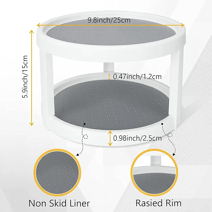 Lazy Susan Organizer, 2 Tier Non Skid Spice Rack Turntable,360 Degree Rotating Seasoning Organizer, 10-Inch Spinning Organizer for Pantry Cabinet, Kitchen, Countertop, Vanity Display Stand | 2-Tier, 10 Inch, Durable & Easy Clean,for Pantry Cabinet, Kit... - Image 3