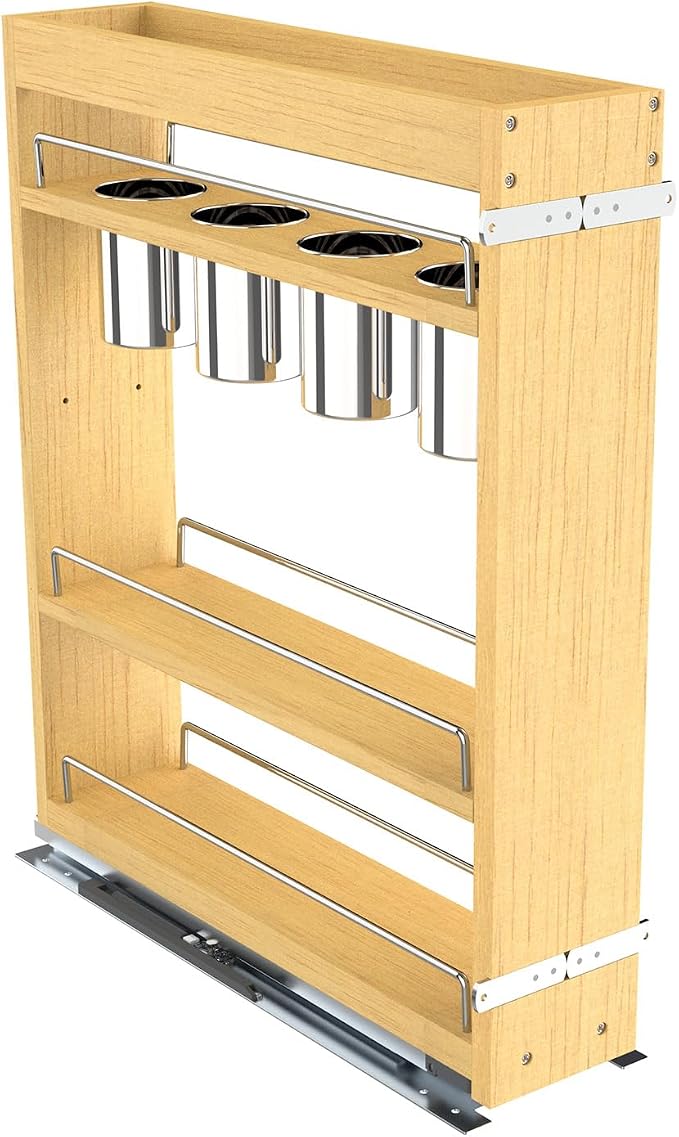 Pull Out Cabinet Organizer 8" Soft-Close Wood Pullout Shelf Organizer for Utilities Kitchen and Bathroom Base Cabinets, Slide Out Spice Rack by Pulloutor