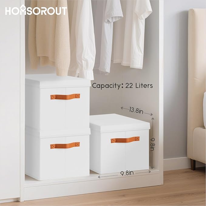 Storage Bins with Lids - Fabric Storage Baskets for Shelves, 4 Pack Foldable Decorative Boxes with Handles, Stackable Organizer Bins for Home, Nursery, Dorm, White - Image 7