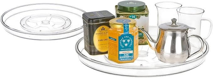 primebox 13.25" Lazy Susan Organizer. 360 Degree Rotating Turntable for Cabinets, Fridge, Pantry, Bathroom, Under Sink Organizing, Vanity, Countertops, Organizer for Spices Clear 2 Pack by primebox