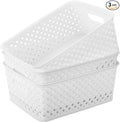 MaxGear 3 Pack Plastic Storage Baskets, Medium, White | Durable Woven Plastic with Built-In Handles, Suitable for Shelves, Closets, Cabinets, Bathrooms and Offices by MaxGear