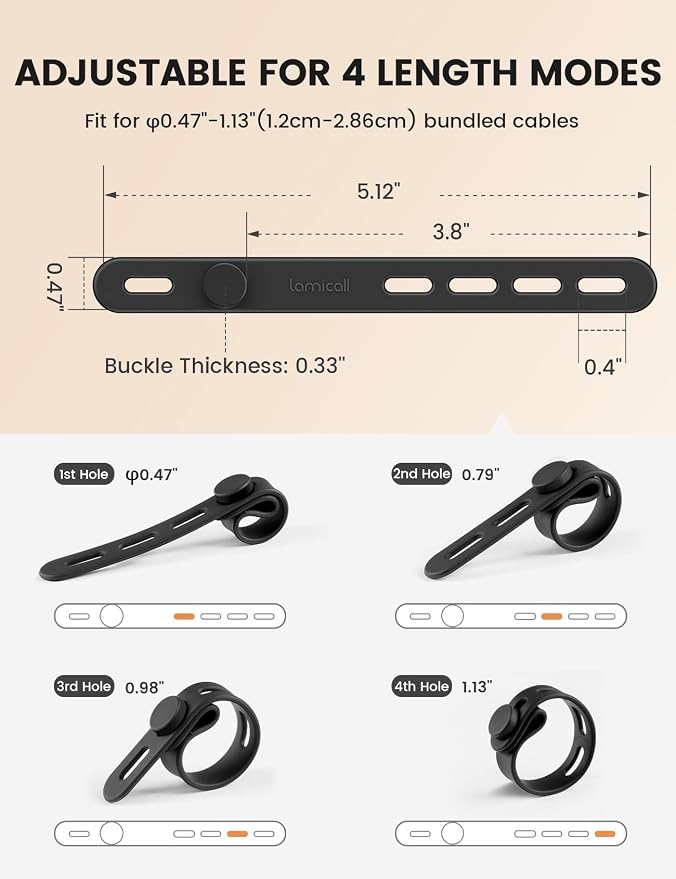 Lamicall 20 Pack Silicone Cable Ties, Reusable Wire Organizer Straps | Locking Buckle, Adjustable Charger Cable Straps, Office Desk Organizer Accessories, Electrical Cord Management for Travel - Image 5
