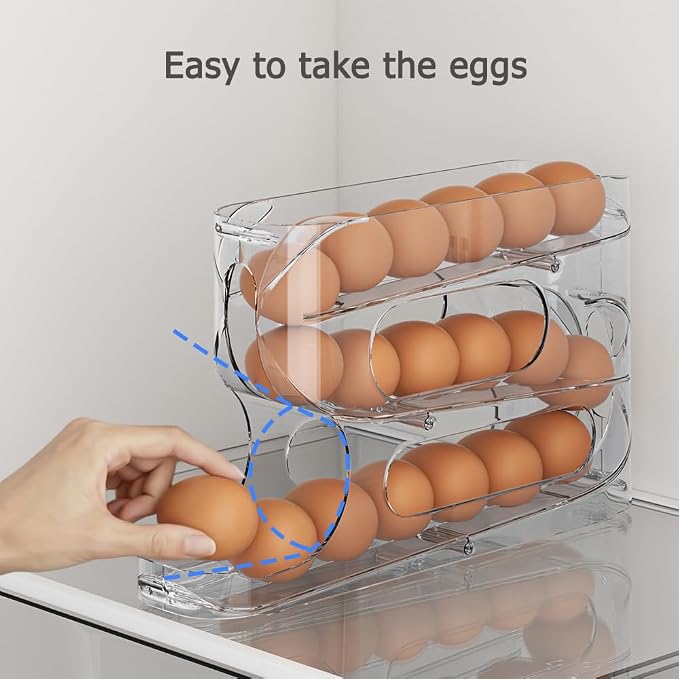 Clear FIFO Egg Holder for Fridge, Egg Dispenser for Eggs 18 Count | 1-Pack Automatic Rolling Egg Organizer for Refrigerator, Space-Saving Egg Roller/Container/Storage for Kitchen Countertop - Image 6