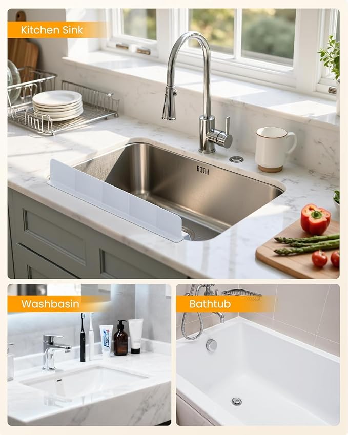 Sink Splash Guard 18" 23" 30" Silicone Water Guard with Strong Suction Cups, Faucet & Countertop Protector, Bathroom & Sink Edge Splash Guard Strip, Dishwasher Safe-Grey 18" - Image 6