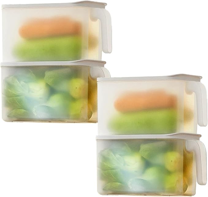 MineDecor 4 Pack 4.5L Plastic Storage Containers Square Food Storage Organizer Stackable Refrigerator Organizer Handle Kitchen Containers with Lids for Fruits Vegetables Meat Egg by MineSign