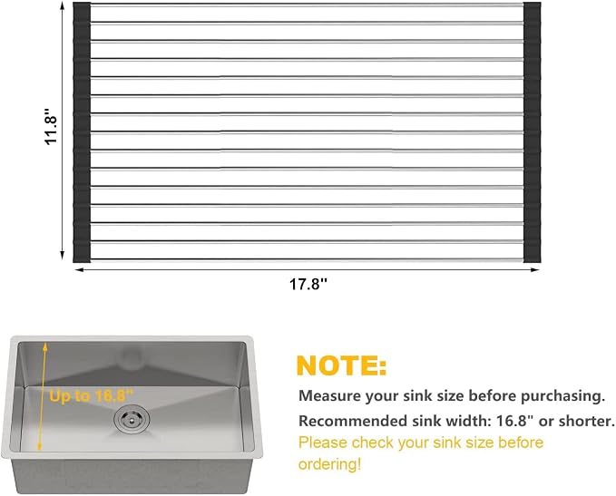 SunCleanse Roll Up Dish Drying Rack, Over The Sink Dish Drying Rack Kitchen Rolling Dish Drainer, Foldable Sink Rack Mat for Kitchen Sink Counter (17.8"x11.8") | Kitchen counter mat, rolling design, stainless steel, multipurpose, space-saving and stable - Image 2
