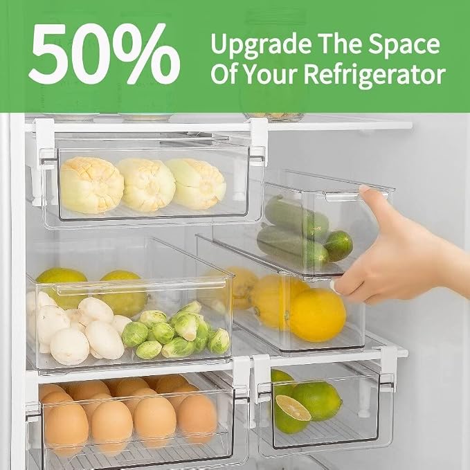 Fridge 28 Egg Drawer Pull Out,Clear Egg Holder Tray for Refrigerator With Handle, Refrigerator Organizer Bins Heavy Duty-L With Egg Tray - Image 2