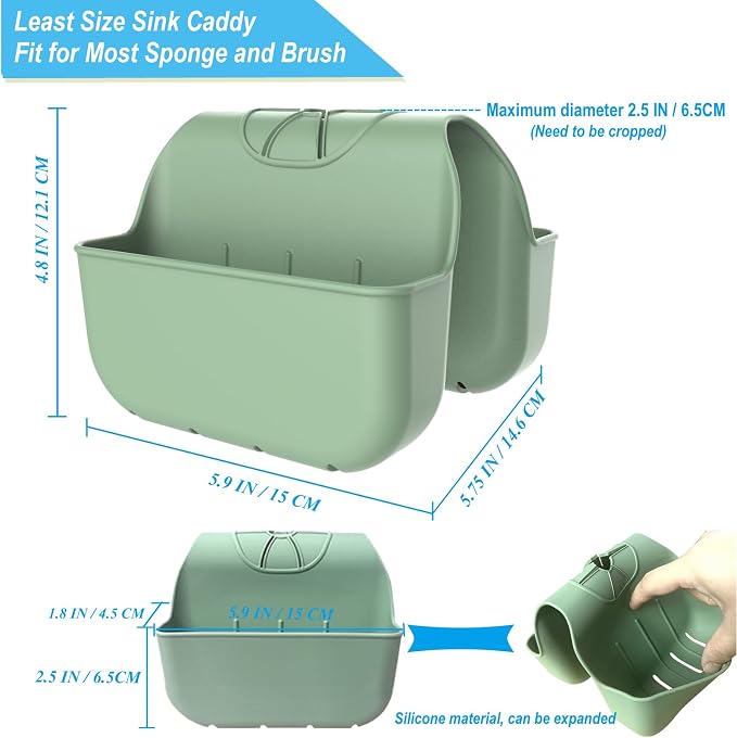 Hanging Silicone Sponge Holder for Kitchen Sink, Green - Image 3