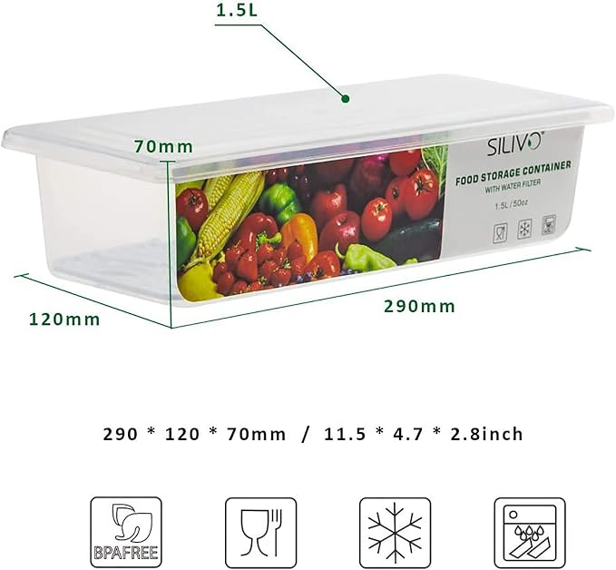 SILIVO Fruit Storage Containers for Fridge (3 Pack) - 1.5L Produce Saver Containers for Refrigerator with Removable Drain Tray Keep Fresh for Produce, Bacon, Fruits and Vegetables - Image 5
