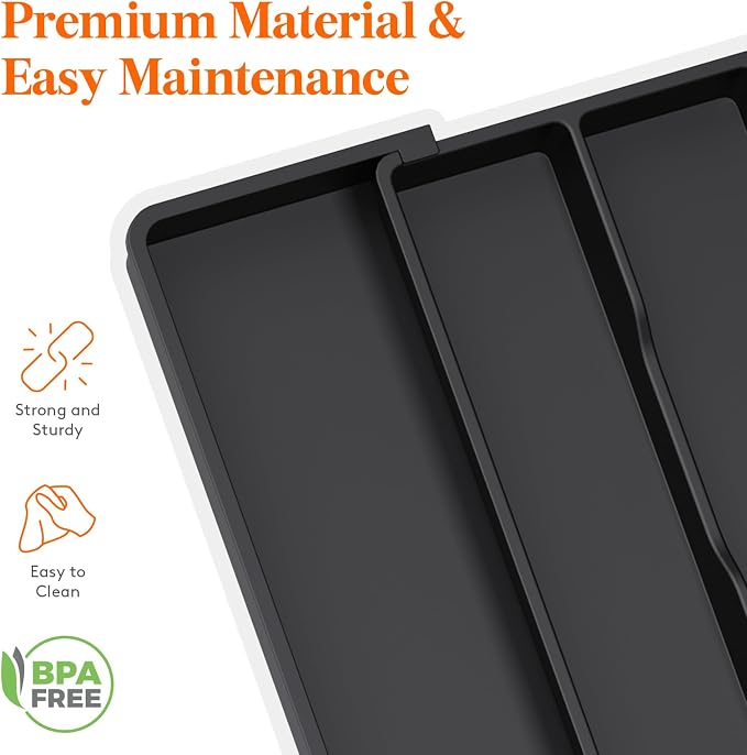 Lifewit Utensil Organizer for Kitchen Drawers, Expandable Utensil Tray | Adjustable Cooking Cutlery Silverware Flatware Holder, Plastic Spatula Tools Storage Divider, 11-18 x 14", Black - Image 6