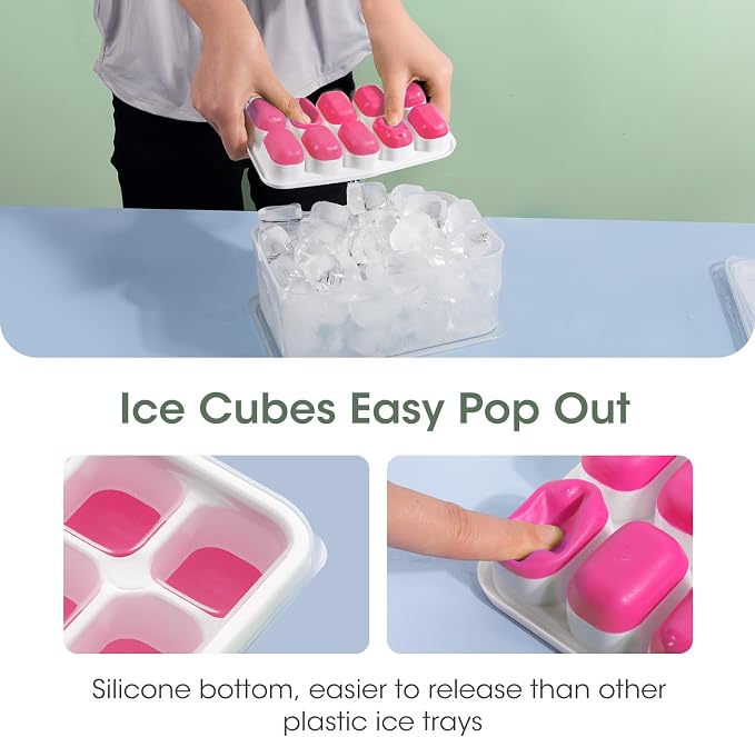 DOQAUS Ice Cube Tray with Lid and Bin,4 Pack Ice Cube Trays for Freezer | Silicone,Stackable.Easy Release Trays with Storage Bin & Scoop. Ideal for Freezer, Kitchen, RV, Cocktail, Coffee. - Image 4