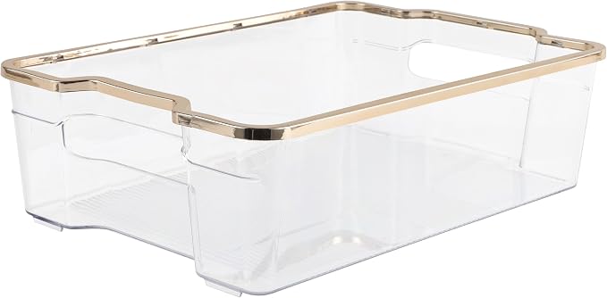 SIMPLEMADE Clear Refrigerator Organizer Bins - Clear Bins for Fridge, Containers for Fridge and Freezer, Multipurpose Storage for Kitchen, Office, Bathroom, Gold Rim (8" x 12") by simplemade