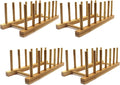 Bamboo Wooden Plate Racks Dish display Holder Kitchen Storage, Pack of 4 | Cabinet Organizer for Dish / Plate / Bowl / Cup / Pot Lid / Cutting Board/ Book (vertical) by INNERNEED