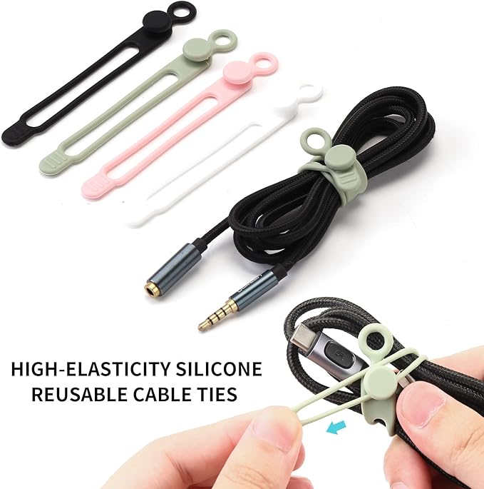 UMUST 20Pcs Silicone Cable Ties, Cable Management Cord Organizer Pink | Reusable Cord Ties, Cable Strap Tie for Bundling Electronics Wire,Home Office Travel Essentials Accessories 4.2inch - Image 3