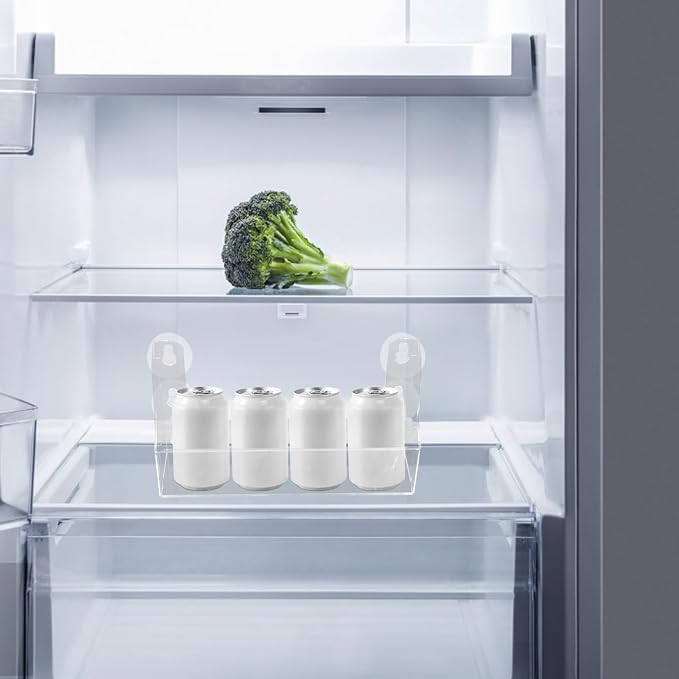 Homoyoyo Clear Acrylic Refrigerator Storage Shelf with Suction Cups-4-Can Capacity Spice Rack Organizer for Beverages Olive Oil Kitchen Essentials 14x7x27cm Transparent Space-Saving Fridge Accessory - Image 2