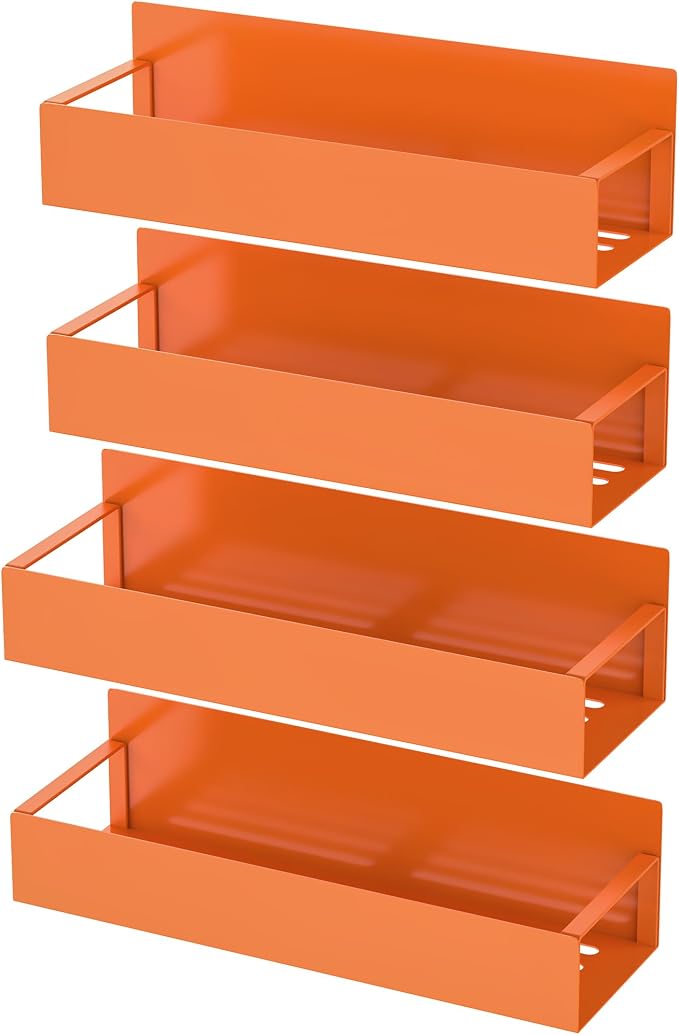Metal Magnetic Spice Rack for Refrigerator Orange, 4 Pack | Magnetic Shelves Heavy Duty for Fridge in Kitchen, Seasoning Storage Organizer, For Oven Washer and Dryer, For Heavier Items - Image 5