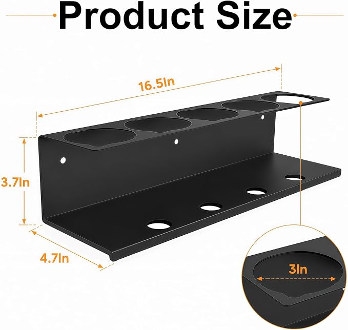 4Pcs Wall-Mounted Aerosol Spray Can Holder for Garage and Workspace | Steel Multi Hole Spray Bottle Rack, Flexibly Utilize Storage Space, Black Powder-Coated, No Assembly Required - Image 2