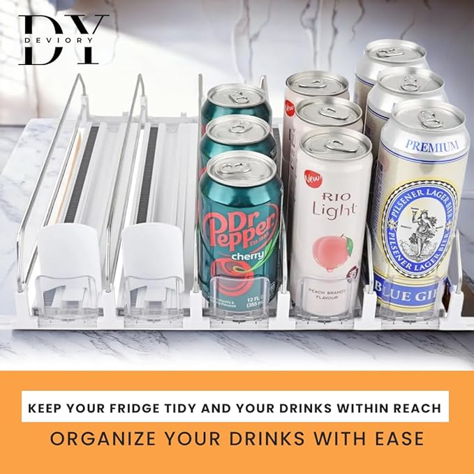 Soda Can Organizer with Automatic Can Pusher | Refrigerator Drink Organizer | Beverage Dispenser for Soda, Cans and Bottles | Space-Saving | Stainless Steel | Adjustable Sizes (5 Rows) - Image 2