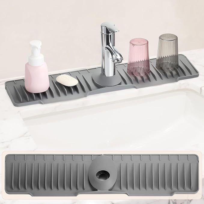 24 Inch Faucet Mat for Kitchen Sink, Kitchen Sink Splash Guard | Sink Protector, Upgrade, Silicone, 10°Slope Fast Self-draining, Snap Lock Fit for Kitchen and Bathroom Countertop by CALIFORNIACADEELECTRONIC